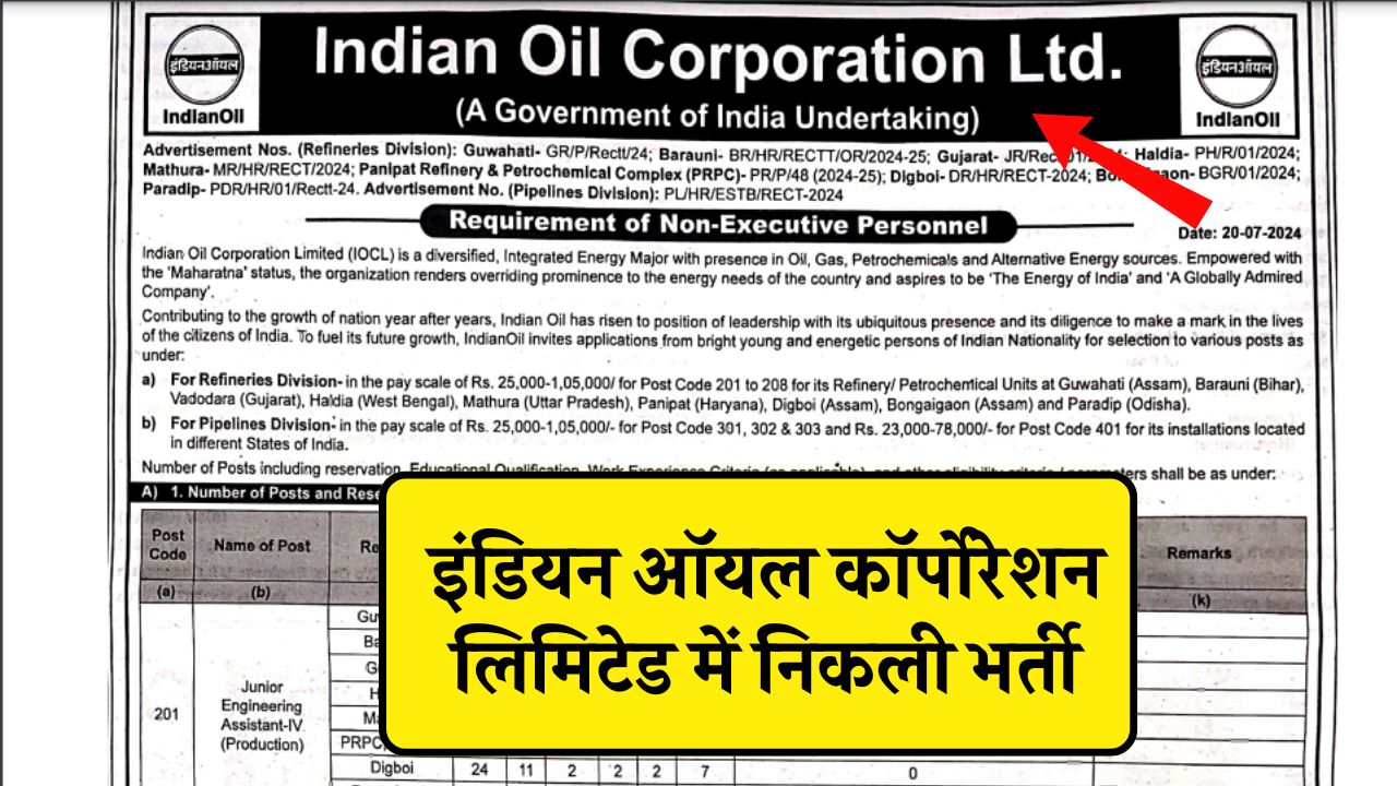 IOCL Bharti 2024: इंडियन ऑयल कॉर्पोरेशन लिमिटेड में निकली नई भर्ती, यहाँ देखे भर्ती से जुड़ी डिटेल